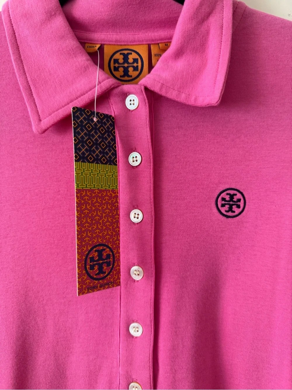 ⭐️NWT⭐️Tory Burch Pink Button-Up Polo with Tory Logo Patch